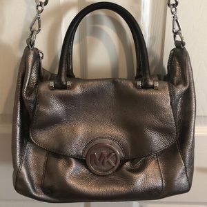 Michael Kors Shoulder Bag Metallic Silver Leather